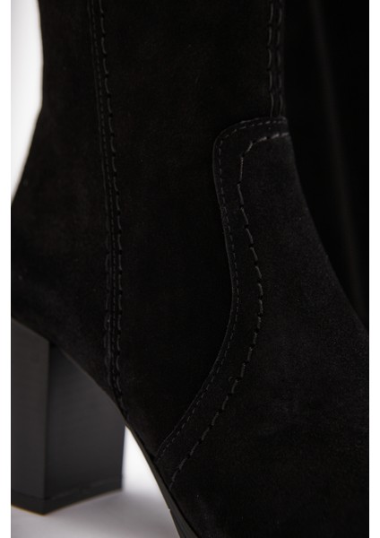 Aleen Hakiki Deri Siyah Süet Topuklu Kadın Çizme fırsatları
