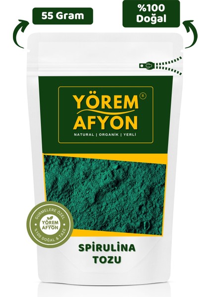 Yörem Afyon %100 Doğal Şifa Kaynağı Glütensiz Yüksek Lifli Spirulina Tozu (Spirulina Platensis) | 55GR.