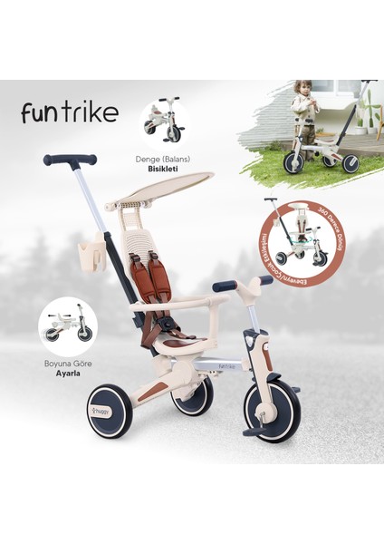 6in1 Funtrike Bej 3 Tekerlekli Bebek Bisikleti |ebeveyn Kontrollü, Katlanabilir ve Denge Modlu