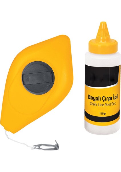 Firstmaster Plastik Hazneli Boyalı Çırpı Çizim Ipi Inşaat Marangoz Ip 30 Metre Mavi Tebeşir Boya