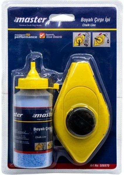 Firstmaster Plastik Hazneli Boyalı Çırpı Çizim Ipi Inşaat Marangoz Ip 30 Metre Mavi Tebeşir Boya fırsatları