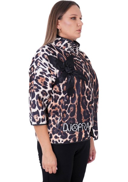 Leopar Desenli Çiçek Motifli Ince Rüzgarlık Büyük Beden Kapri Kol Ceket fiyatları