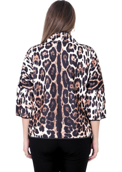 Leopar Desenli Çiçek Motifli Ince Rüzgarlık Büyük Beden Kapri Kol Ceket modelleri