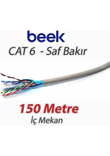 Cat6 150 Metre Saf Bakır F-Utp Iç Mekan Data Kablosu Awg 23 1/0.4tc Od:7.5mm Lszh Gri Renk
