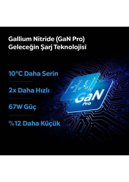 67W USB-C + USB-A 3 Port Hızlı Şarj Aleti PPS 2.0 Desteği Isı Düşüren GaN Pro Destekli Akım Korumalı Güç Adaptörü iPhone & Android & iPad & MacBook Type-C Black - ACH09458