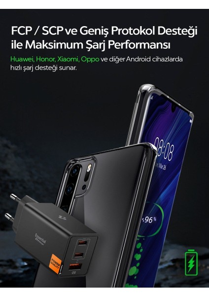 67W USB-C + USB-A 3 Port Hızlı Şarj Aleti PPS 2.0 Desteği Isı Düşüren GaN Pro Destekli Akım Korumalı Güç Adaptörü iPhone & Android & iPad & MacBook Type-C Black - ACH09458 indirimleri