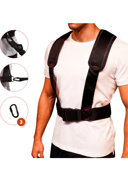 Dirençli Ağırlık Antrenman Kemeri| 3 Karabinalı Set — Hortum Kolonlu Lastik, Omuz Koruyucu, Alüminyum Kilitli Karabina