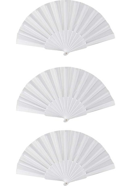 3x Plastik Kumaş El Katlanabilir Fan Bayanlar Erkekler Beyaz (Yurt Dışından)