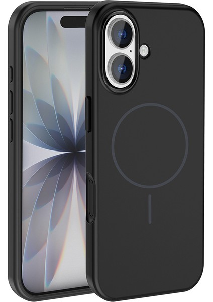 iPhone 17 Kılıf M-Safe Şarj Özellikli Metal Kamera Çerçeveli Maks Edi Silikon Kapak - Siyah