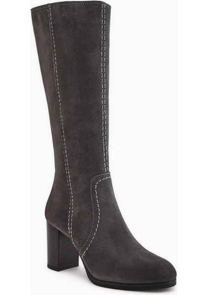 Aleen Hakiki Deri Gri Süet Topuklu Kadın Çizme fiyatları
