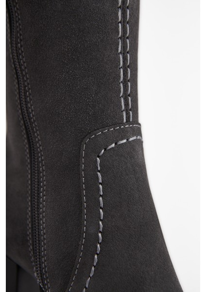 Aleen Hakiki Deri Gri Süet Topuklu Kadın Çizme indirimleri