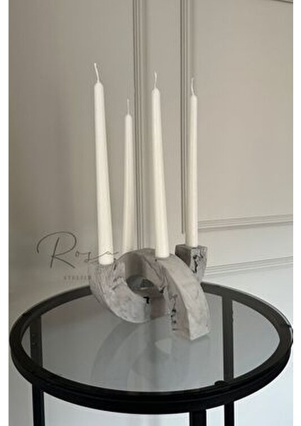 Şık Mermer Desenli Mumluk Taş Tozu Bej Renk Modern Tasarım 4 Mum Gözü fırsatları