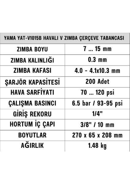 YAT-V1015B Havalı V Zımba Çerçeve Tabancası 10.3x 7-15 mm fiyatları