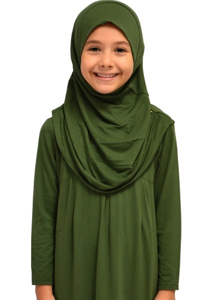 Penye Kendinden Başörtülü Çocuk Namaz Elbisesi Yeşil/ 6-7-8 Yaş modelleri