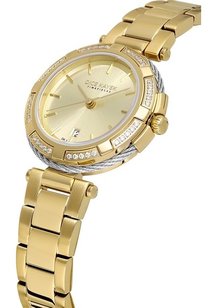 DK.1.AG1398.04 Takvimli Çelik Kasa 5 Atm Suya Dayanıklı Altın Renk Kadın Kol Saati modelleri