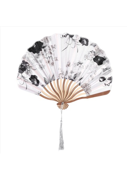 Çin Gri Şakayık Çiçeği Kumaş Bambu Katlanır Dans El Fan Beyaz (Yurt Dışından)