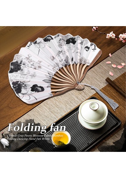 Çin Gri Şakayık Çiçeği Kumaş Bambu Katlanır Dans El Fan Beyaz (Yurt Dışından) fırsatları
