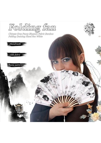 Çin Gri Şakayık Çiçeği Kumaş Bambu Katlanır Dans El Fan Beyaz (Yurt Dışından) indirimleri