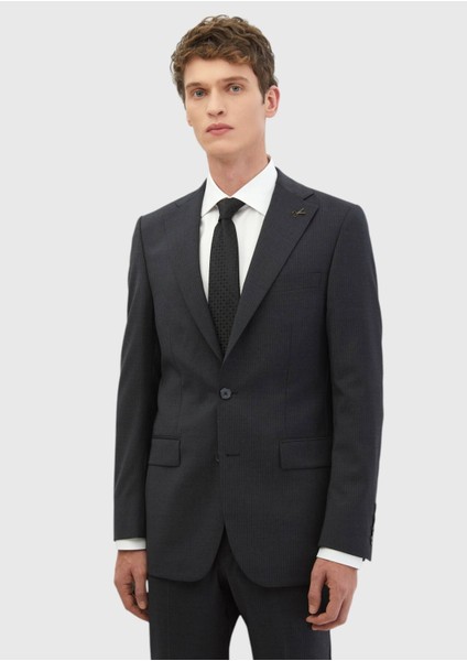 Antrasit Çizgili Thin&taller Slim Fit %100 Yün Takım Elbise
