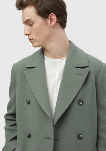Açık Yeşil Regular Fit Kruvaze Yaka Casual Dokuma Palto