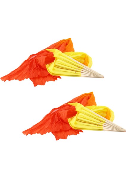 2x Güzel Ipek Üç Renk Gradyan Flame Dance Fan El Katlama Bambu Fan Dekorasyon Fanı Bayanlar Kadın El Sanatları (Yurt Dışından)