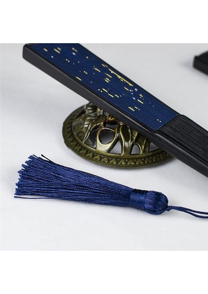 Klasik Yıldızlı Ipek Katlanır Fan Çin Japon Kumaş Bambu Katlanır Dans El Fanı (Mavi) (Yurt Dışından) modelleri