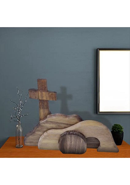 Boş Mezar Paskalya Sahnesi ve Çapraz Ahşap Paskalya Mezarı Sahnesi Dekorasyonu Ahşap Paskalya Yeniden Doğuş Dekoru (Yurt Dışından) fiyatları