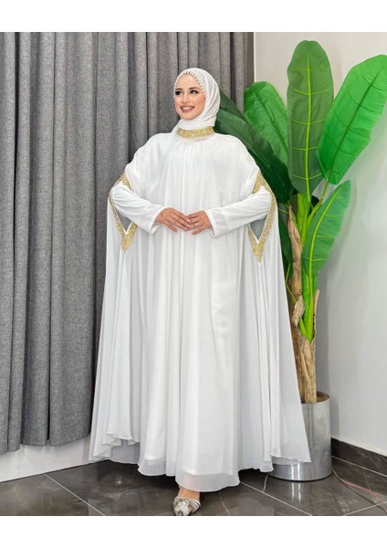 Taş Işleme Detaylı Pelerinli Elbise Takımı 2 Parça