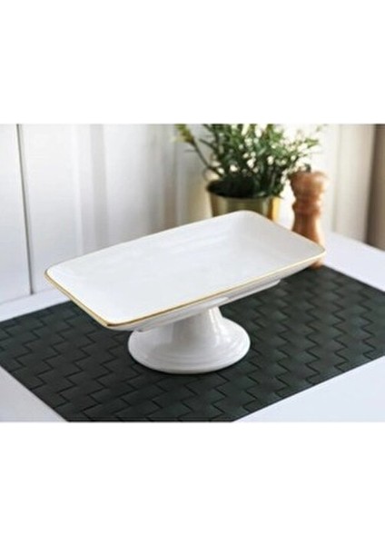 21 Parça Beyaz Gold Pasta Servis Sunum Seti Seramik ve Cam Malzemeden Üretilmiştir