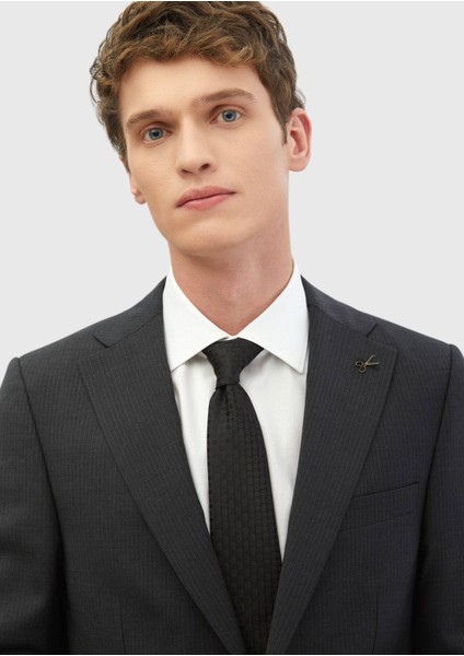 Antrasit Çizgili Thin&taller Slim Fit %100 Yün Takım Elbise