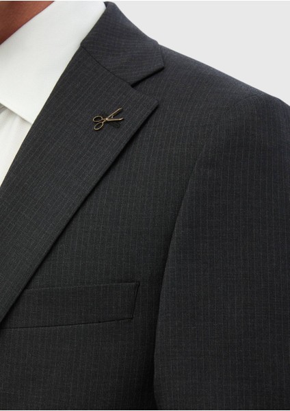 Antrasit Çizgili Thin&taller Slim Fit %100 Yün Takım Elbise