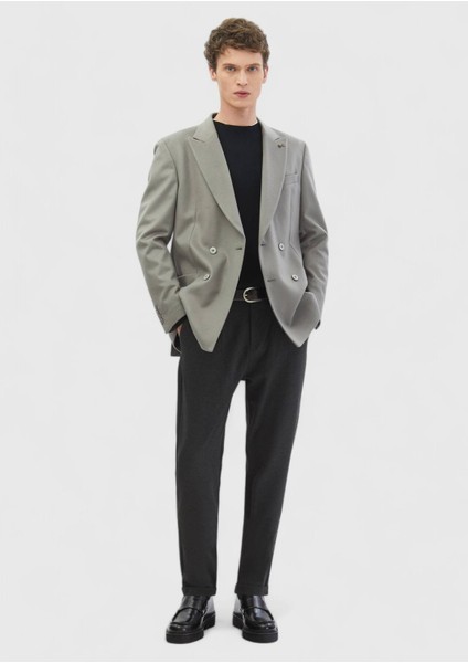 Gri Düz Comfort Fit %100 Yün Ceket