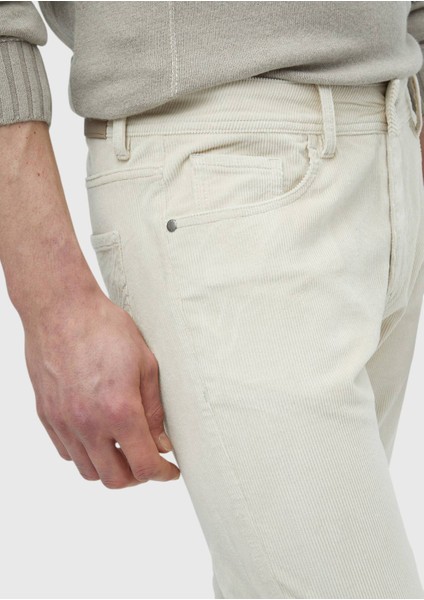 Bej Fitilli Dokuma Slim Fit Kadife Casual Pamuk Karışımlı Pantolon