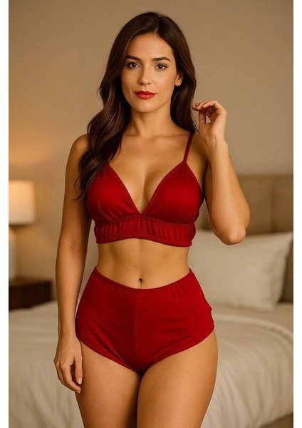 Yüksek Bel Şortlu Bralet Takım V1700