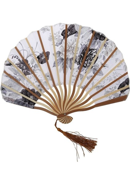 2x Çin Gri Şakayık Çiçeği Kumaş Bambu Katlanır Dans El Fan Beyaz (Yurt Dışından) fiyatları