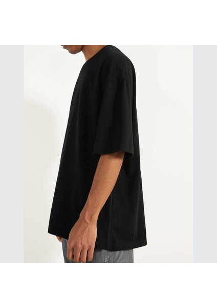 Kısa Kollu Oversize Siyah Tişört Unisex %100 Pamuk Recycle modelleri