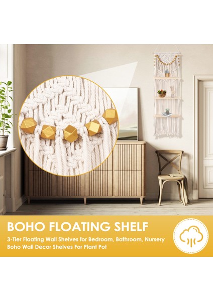 Yatak Odası Banyo Fidanlık Boho Duvar Dekor Rafları Için 3 Katman (Yurt Dışından) fırsatları