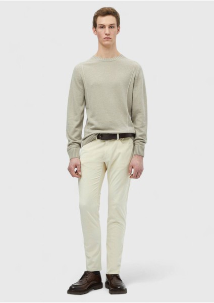 Bej Bisiklet Yaka Jakarlı Yün Karışımlı Triko Kazak