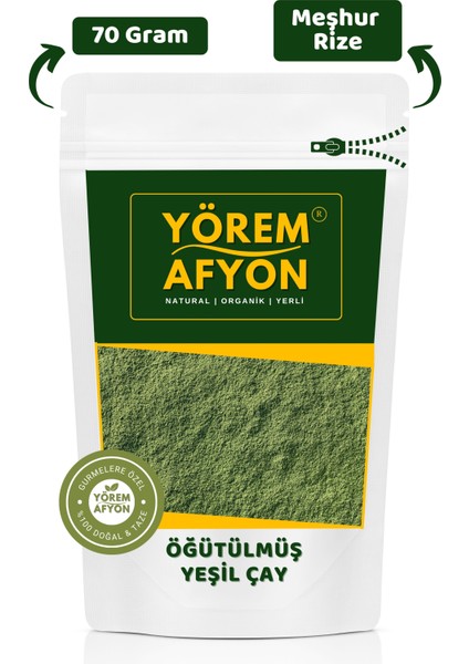 Yörem Afyon Rize Yöresinden Dağ Eteklerinde Toplanmış Saf Öğütülmüş, Toz Yeşil Çay (CamelliaSsinensis) | 70Gr.