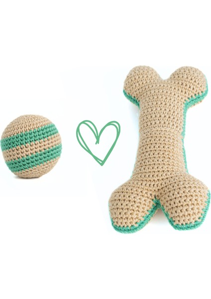 Örgü Kemik ve Top Pamuklu ve Doğa Dostu Köpek Oyuncağı Seti