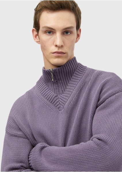 Mor Yarım Balıkçı Yaka Selanik %100 Pamuk Triko Kazak