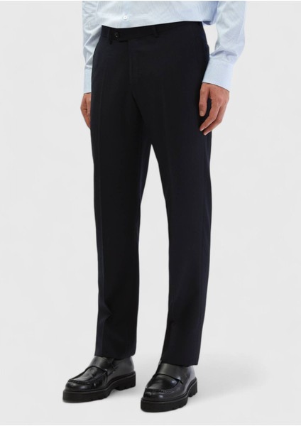 Lacivert Düz Kumaş Regular Fit Klasik %100 Yün Pantolon