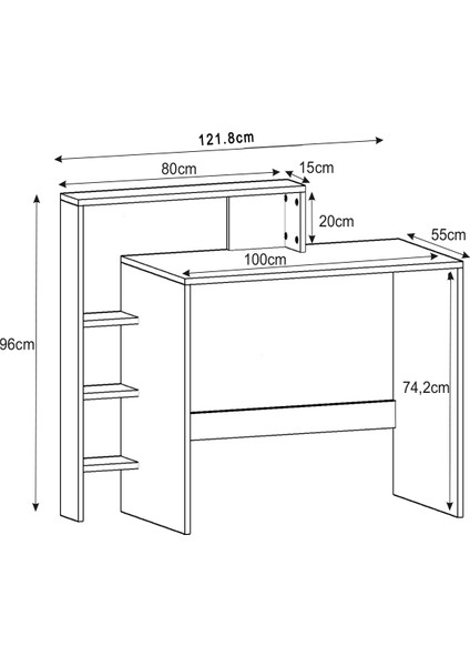 Amber Çalışma Masası – Raflı, Modern Bilgisayar Masası