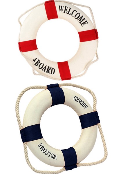 2pcs Gemiye Hoş Geldiniz Köpük Nautical Life Lifebuoy Yüzük Tekne Duvar Ev Dekorasyonu 50 cm Mavi ve Kırmızı (Yurt Dışından)