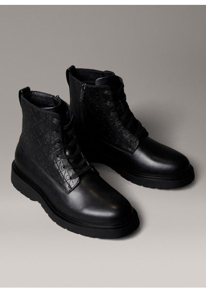 Siyah Erkek Bot Combat Ess Lace Up Zıp Boot Aop modelleri