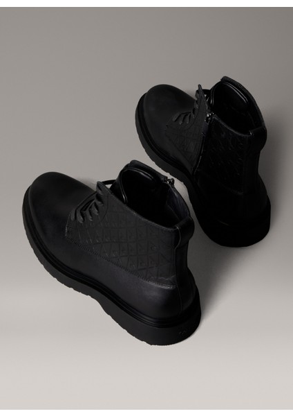 Siyah Erkek Bot Combat Ess Lace Up Zıp Boot Aop indirimleri