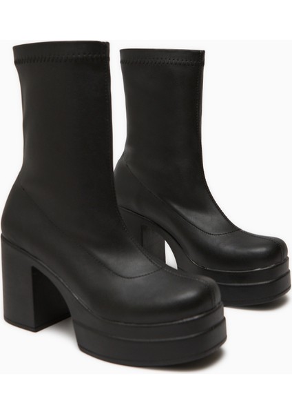 Bie Siyah Platform Topuklu Kadın Streç Bot modelleri