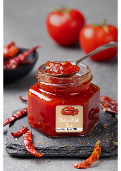 Domates Biber Salça Kavanoz Etiket Sos Etiketleri, Menemenlik Kahvaltılık Sos Etiket 4x4 88 Adet modelleri