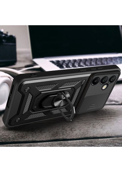 Galaxy S25 Fe Kılıf Magnetik Standlı Kamera Korumalı Maks Sürgülü Vega Kapak - Siyah