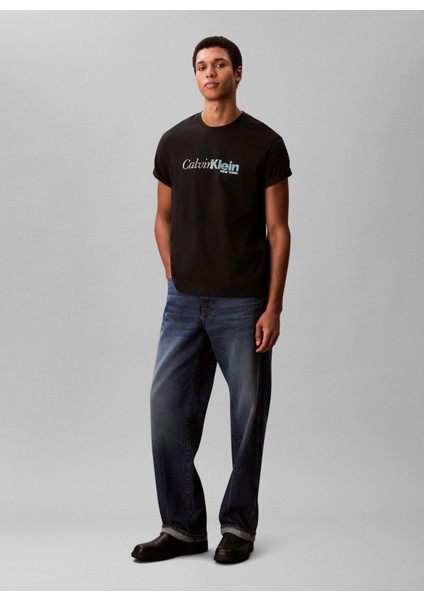 Bisiklet Yaka Siyah Erkek T-Shirt LV04RD822GUB1_SS 20S Eu Calvın Curs